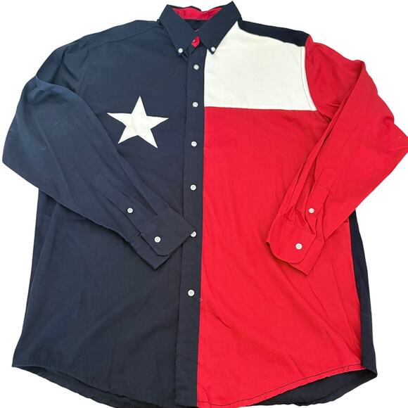 Carlo Costa Texas Flag Western Shirt Pearl Snap Long Sleeve Size L Cowboycore - Picture 1 of 6